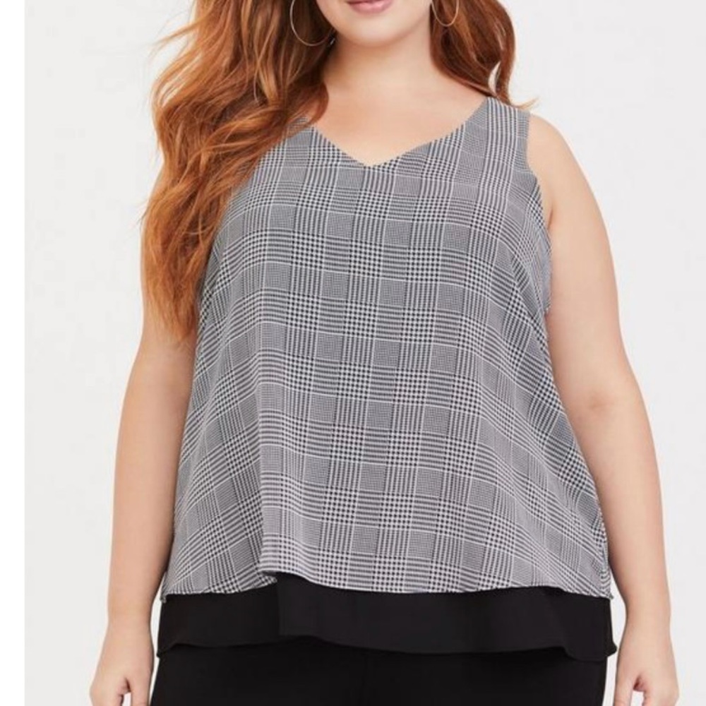Torrid Black White Houndstooth Georgette Double Layer Swing Tank 5X